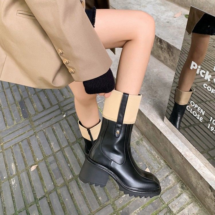 2021Winter Platform Women Chelsea Boots Fashion Black Women Round Toe Ankle Boots Female Chunky Heel Slip On Short Boot Shoes