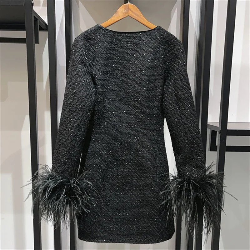 Womens dress autumn fashion button decoration long sleeved mini dress Austerlich fur patchwork square neckline short skirt y2k 240902