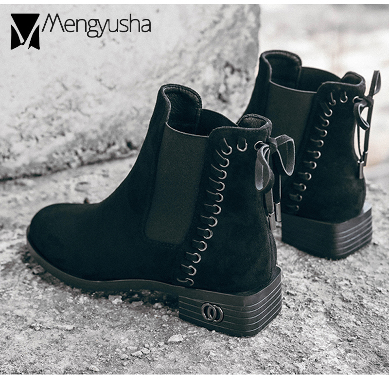 Botas Ankle Bowtie Women Winter Boots Punk Rivet Bottes 2020 Plush Fur Warm Footwear Slip On Stretch Snow ck Booties f5b1