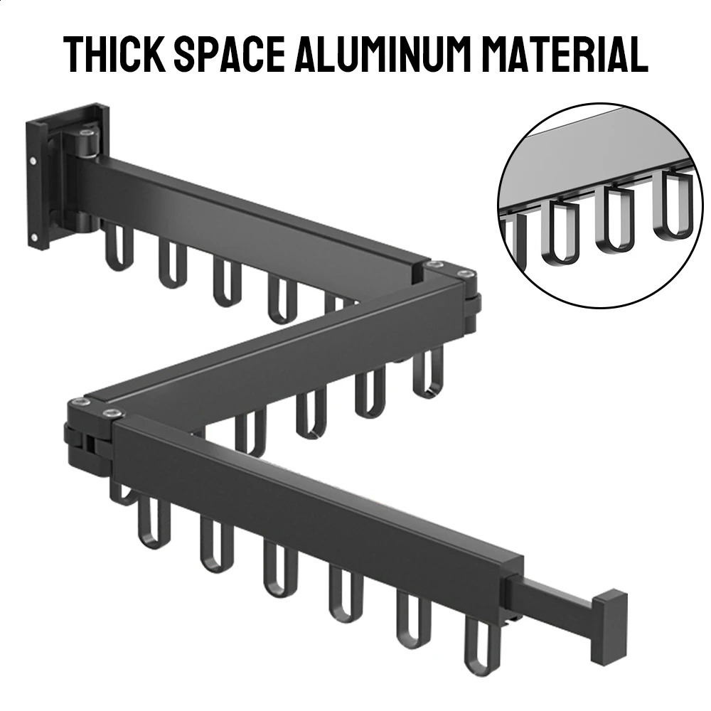 Aluminum Retractable Indoor and Outdoor Wall Mount Folding Clothes Hanger Space Saving Cloth Drying Rack 240902