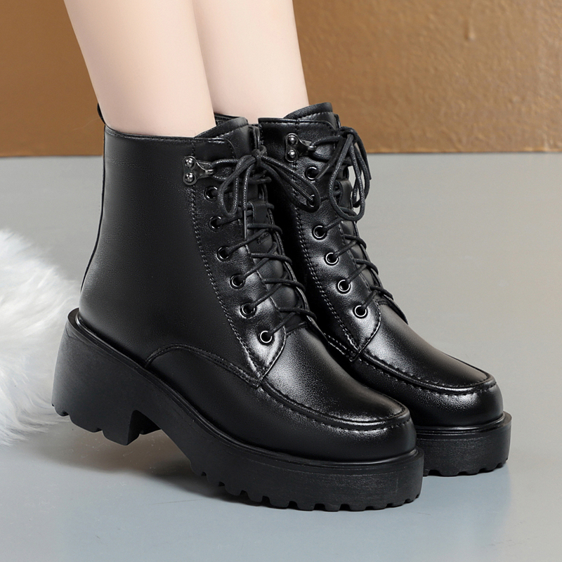 Women's Winter Shoes Boots High-heel Platform 2024 New Genuine Leather Women's Ankle Boots Wool Large Size Marton Boots Women