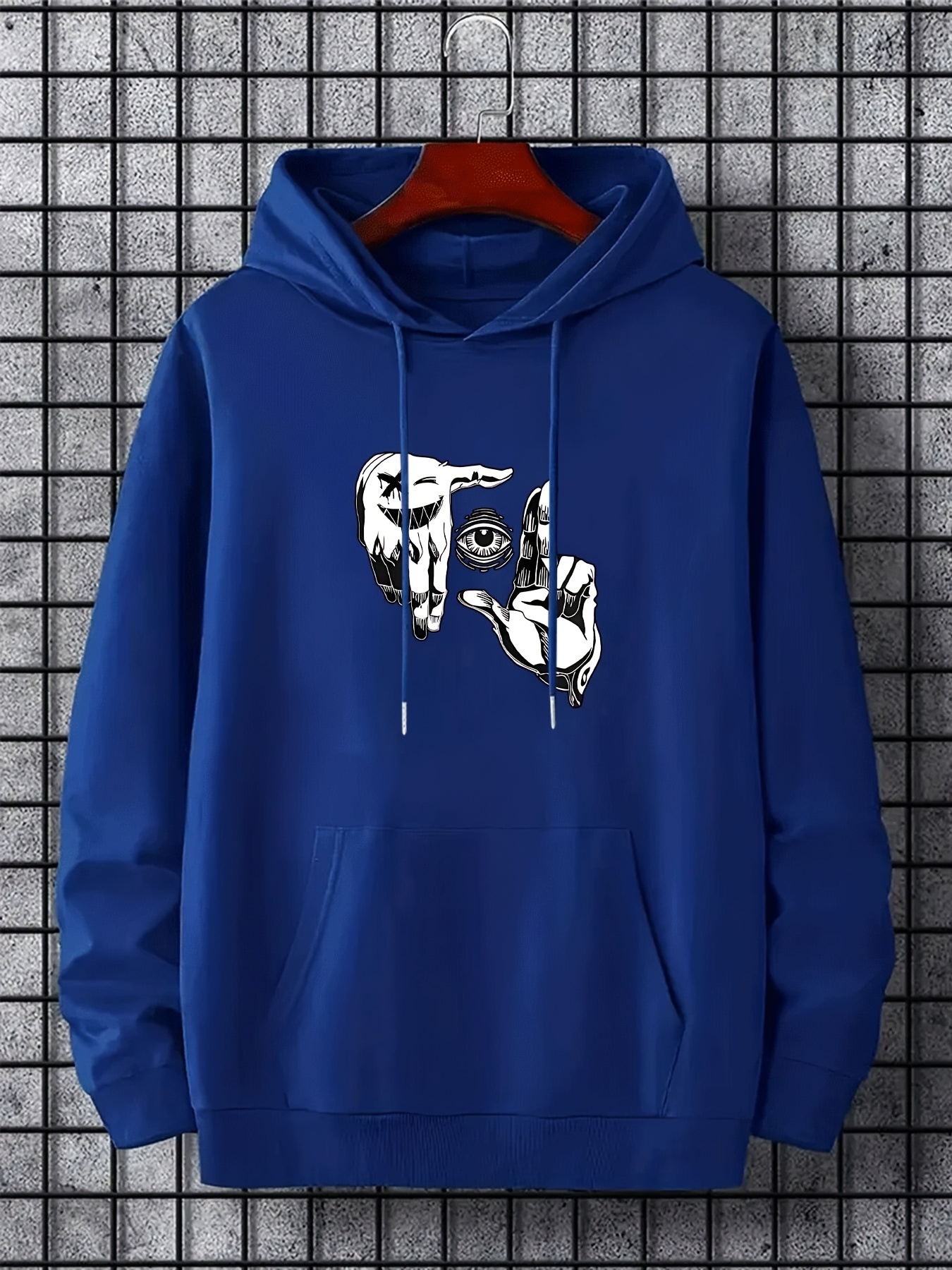 Men's Oversized Hip-Hop Style Hoodie With Geometric Print - Casual Pullover Sweatshirt For Fall Winter, Polyester, Machine Washable