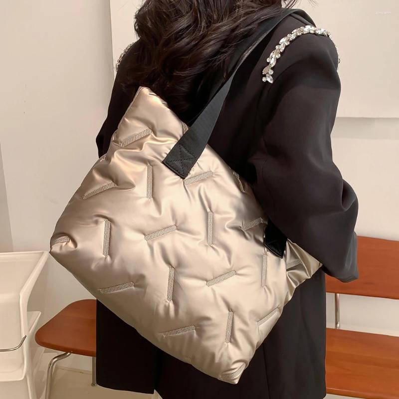 Free Shipping Totes Women Tote Handbag Large Capacity Puffer Casual Bag Solid Color Soft Lightweight Shiny For Female Outdoor Shopping