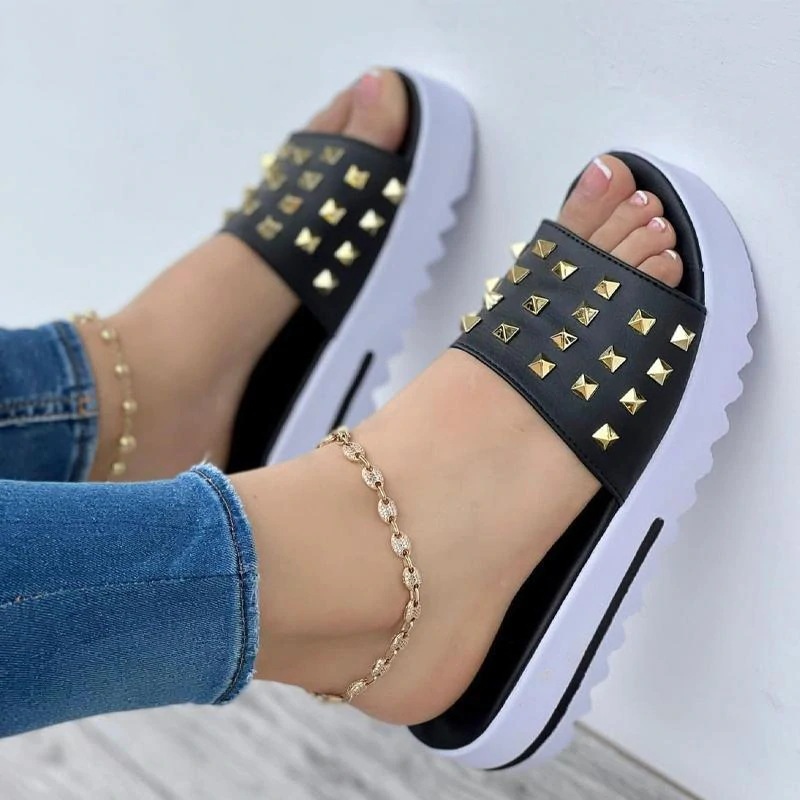 Summer Women's Shoes Fashion Wedge Platform Sandals 2022 New Sexy Rivet Outdoor Beach Walking Sandalias Female Mulas Size 43