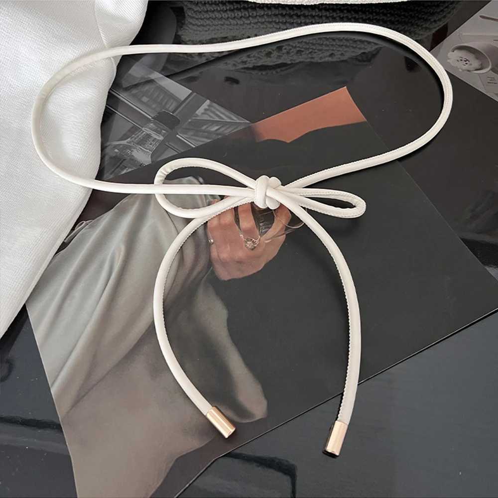 New dress jacket with decorative tray and thin waist belt suitable for plain color PU leather ultra-thin belt retro bow long waist chain X250410