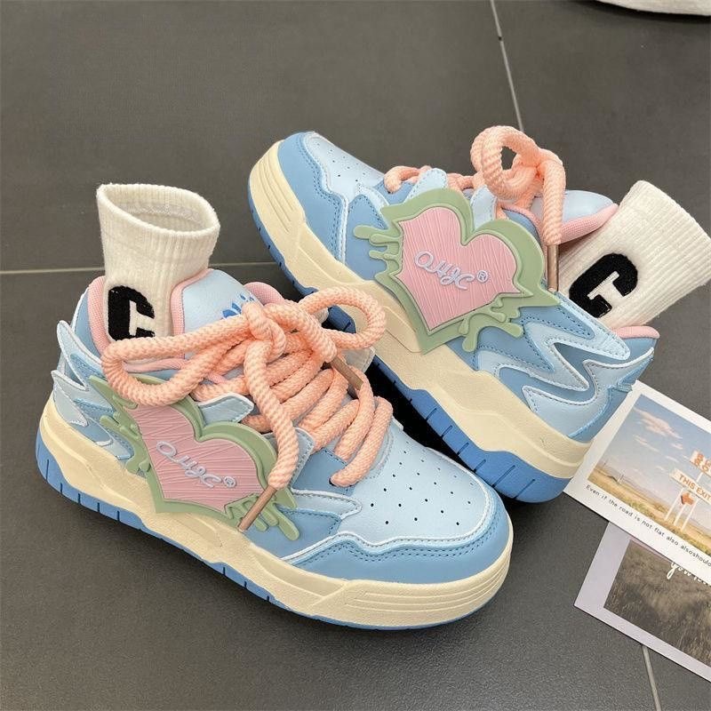 Heart-Shaped Patchwork Women's 2024 Casual Retro Single Shoe