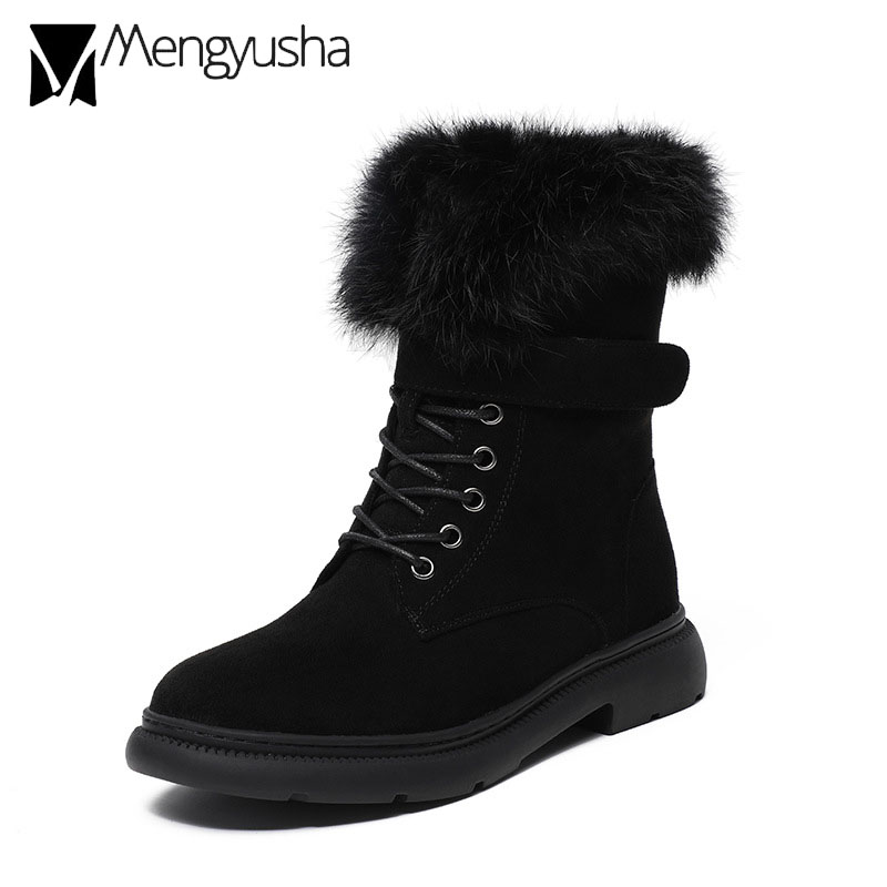 rabbit fur 2023 snow boots women suede leather thicken plush winter booties cotton shoes woman furry ankle botas big size 43 23ae ry