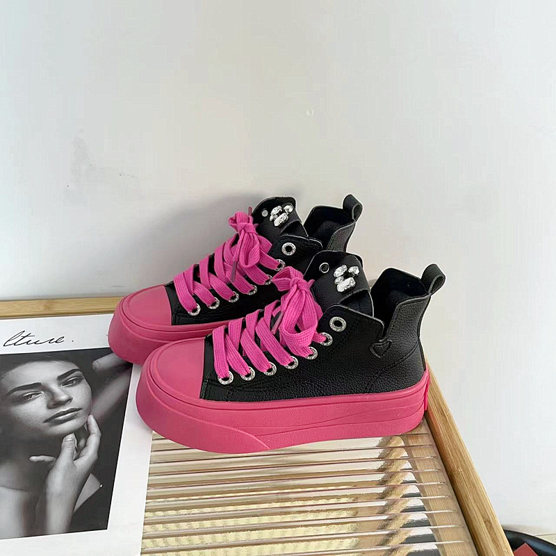 Women's Korean High Top Pink Thick Soled Canvas Shoes