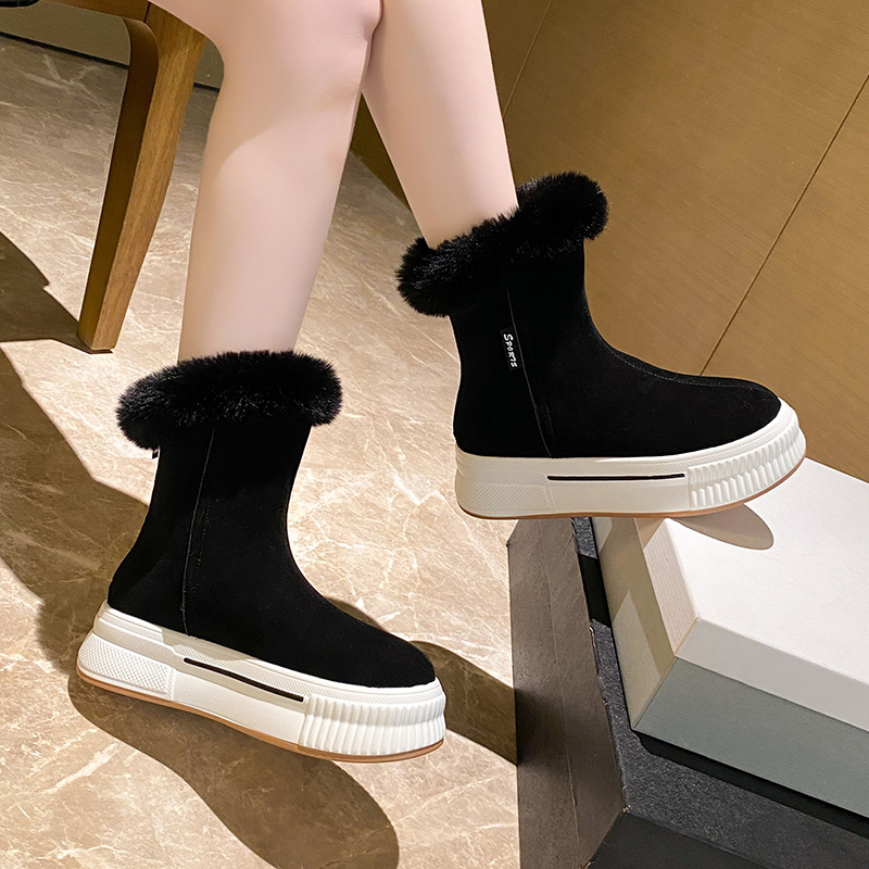 New 2023 Ankle Women Winter Warm Plush Fur Snow Boots Suede Leather Shoes Ladies Slip on Comfortable Female Footwear Botas