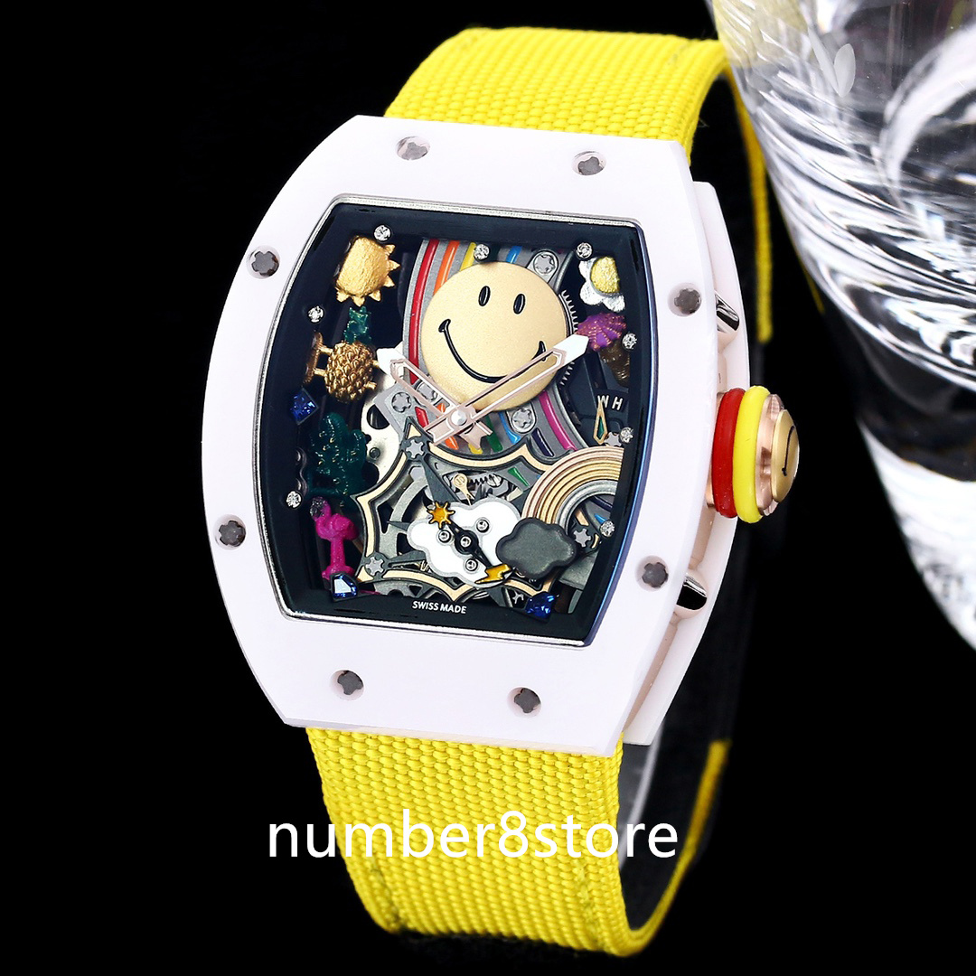 Yellow RM088 ATZ White Ceramic Mens Watch Automatic Winding Luxury Wristwatch Sapphire Crystal Oversize Designer Watches