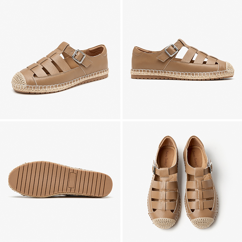 Gladiator BeauToday Sandals Women Cow Leather Cover Heel Buckle Strap Sewing New Flat with Summer Female Shoes Handmade 23006 96e8