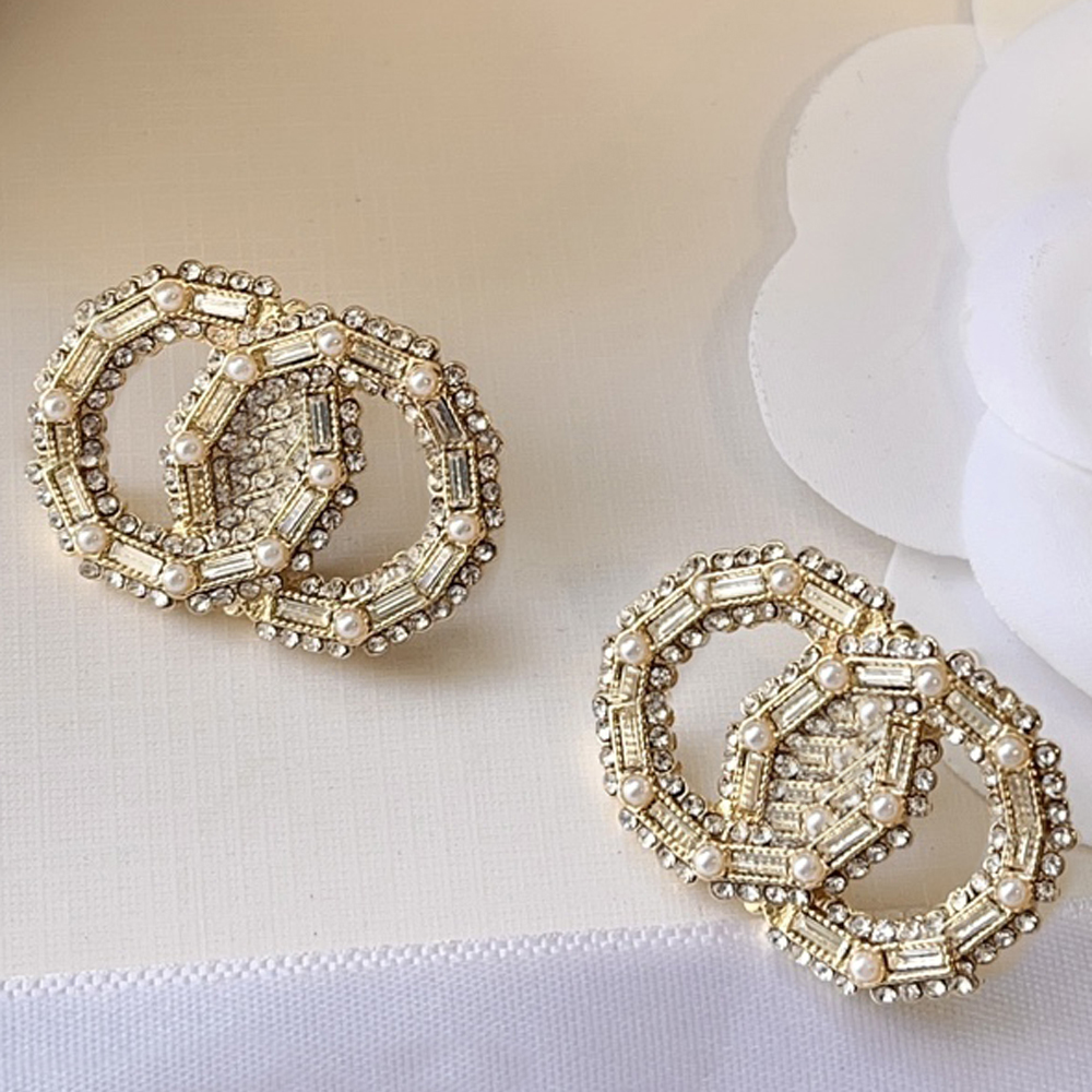 Vintage Designer Geometric Stud Earrings High Quality Womens Gifts Gold Plated Letter Crystal Earring Engagement Wedding Jewelry