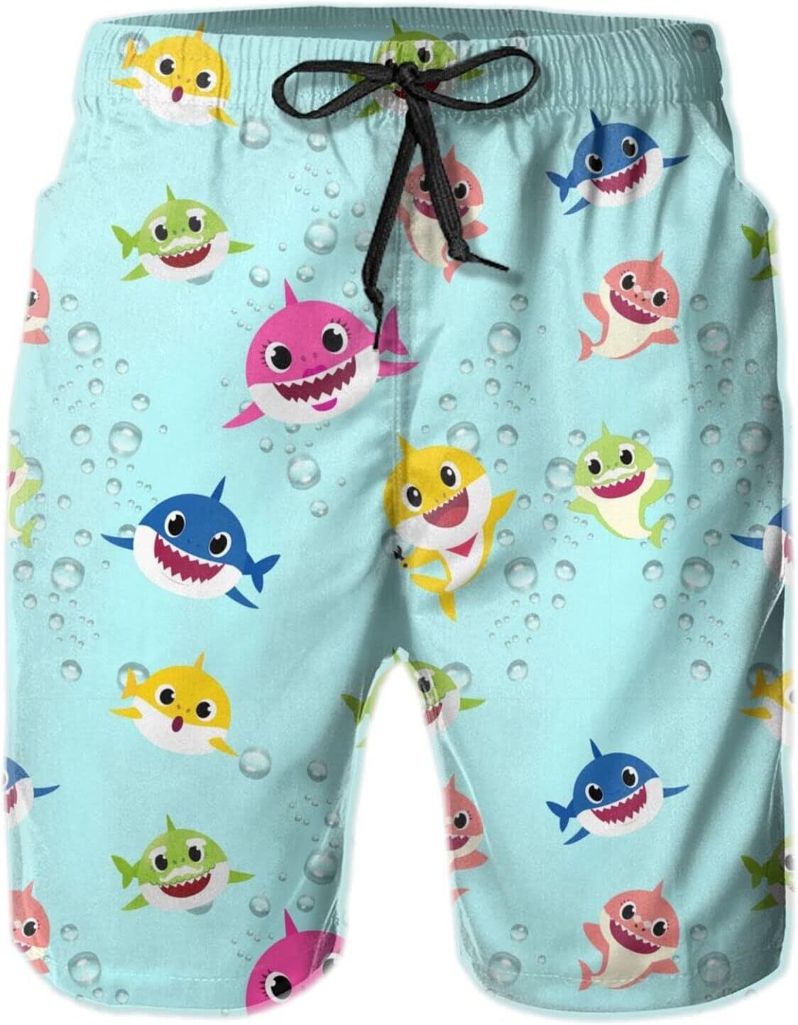 Mens Shorts 3D Printed Pattern Funny Cartoon Shark Swim Trunks Quick Dry Fashion Beach Board Swimwear