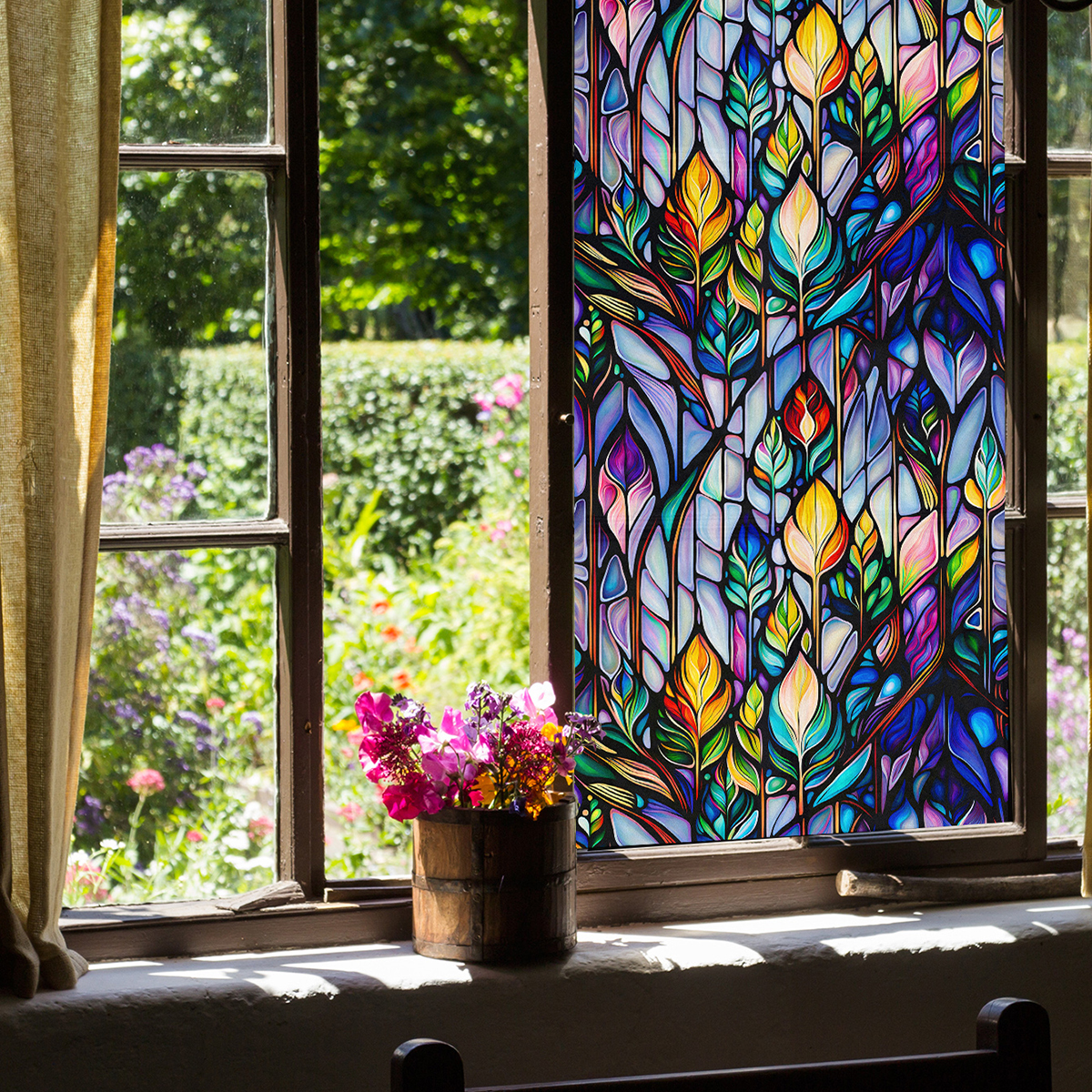 Floral Retro Design Patterned Frosted Glass Panel - Perfect for DIY Interior Decorations