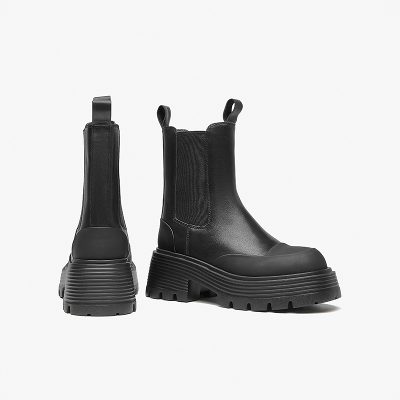 Boots BeauToday Women Genuine Cow Leather Elastic Band Round Toe Thick Sole Ladies Platform Shoes Handmade A03A24 cddb