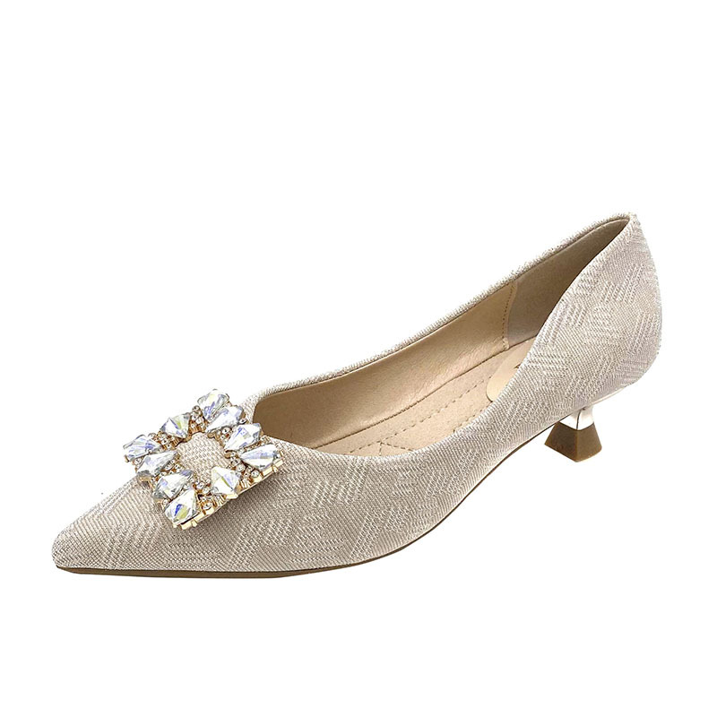 rhie heels buckle med-high woman 2023 new designer sequines cloth pumps ladies glitter crystal wedding shoes tacones