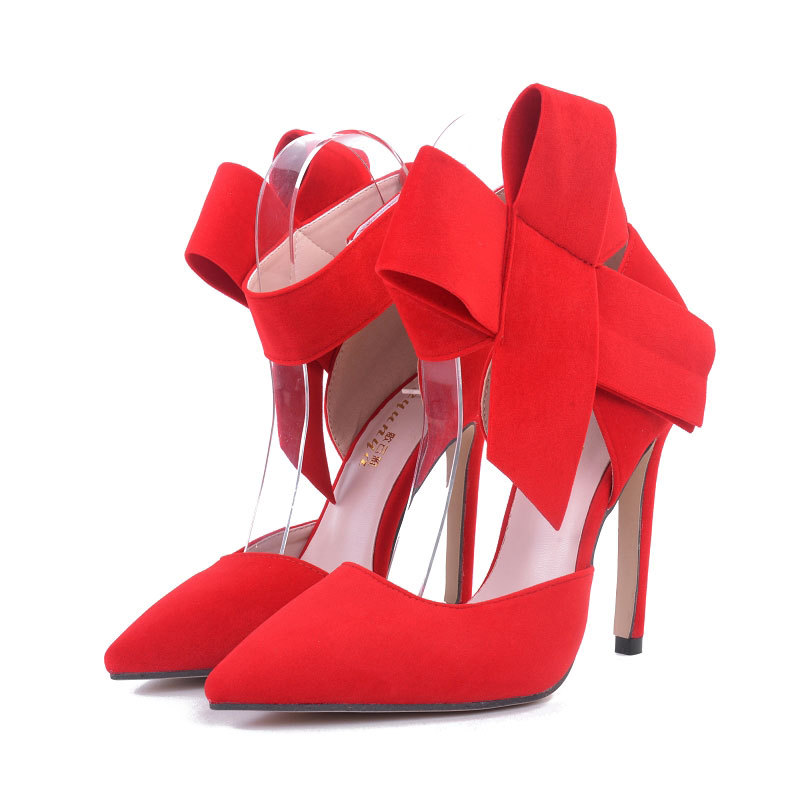New spring summer fashion sexy big bow pointed toe high heels sandals shoes woman ladies wedding party pumps dress shoe 885 f119