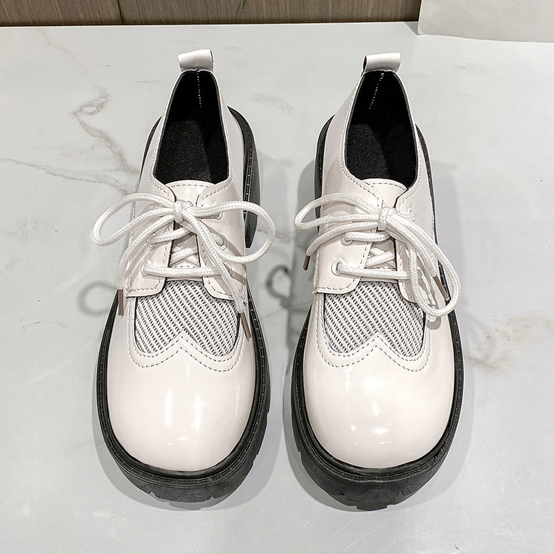 black/white leather brogue japanned 089dc woman lace up air-mesh patchwork platform flats designer lolita derby shoes mules 4240