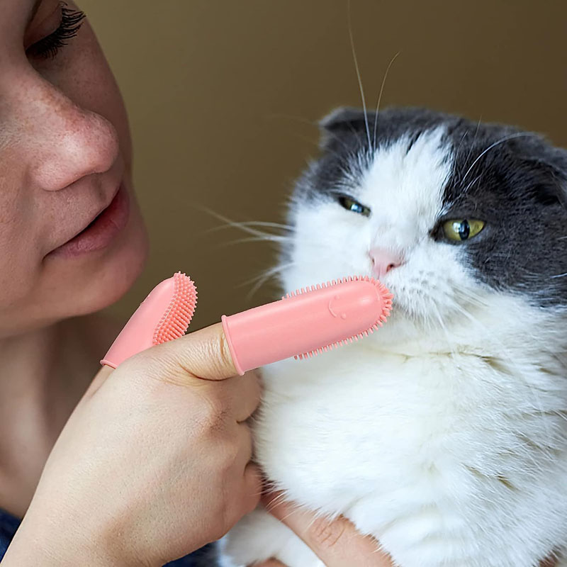 Pet Double Finger Toothbrush Solid Color Soft Dental Cleaning Finger Sleeve Dog Cat Oral Cleaning Care Tools Dog Accessories
