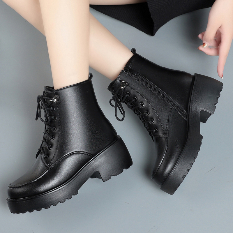 Women's Winter Shoes Boots High-heel Platform 2024 New Genuine Leather Women's Ankle Boots Wool Large Size Marton Boots Women