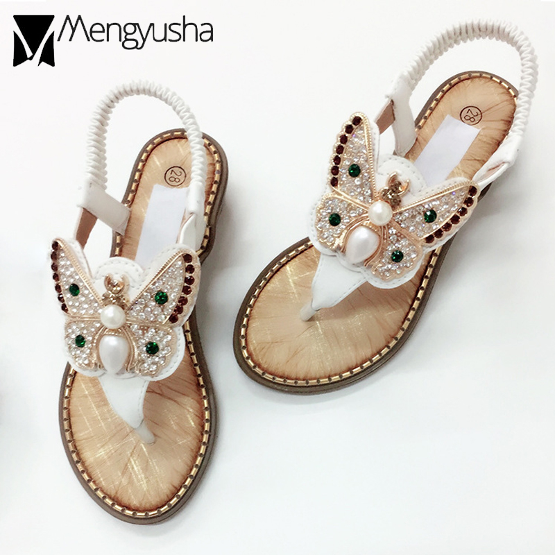 2025 new 3d metal butterfly appliques gladiator women pearl crystal studs beach woman high quality clip toe roman sandals