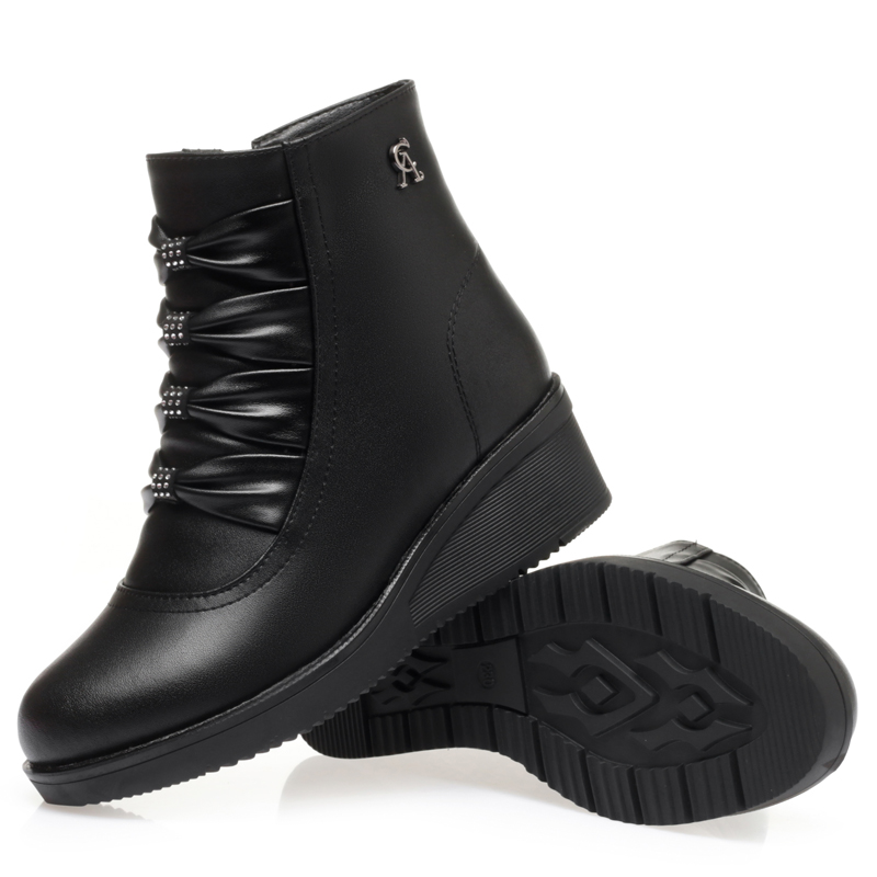 AIYUQI Mom Winter Shoes Wedge Heel 2024 New Genuine Leather Women Snow Boots Round Toe Casual Chunky Warm Ladies Short Boots