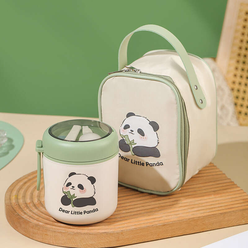 Panda breakfast 304 stainless steel Japanese with lid spoon sealed soybean milk cup insulated soup pot