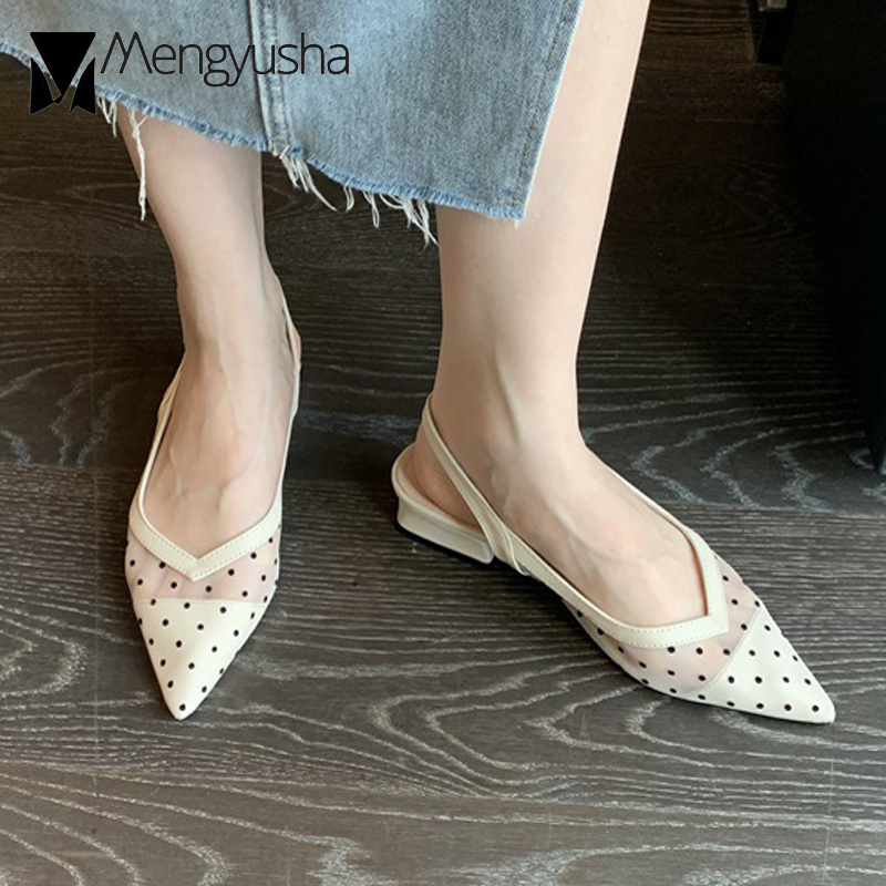 2025 new Woman Classic Shoes Sgback Polka Dot Sandals Mujer Low Heels Lace Sandalias Femme Air Mesh Lolita Flip ps Ladies