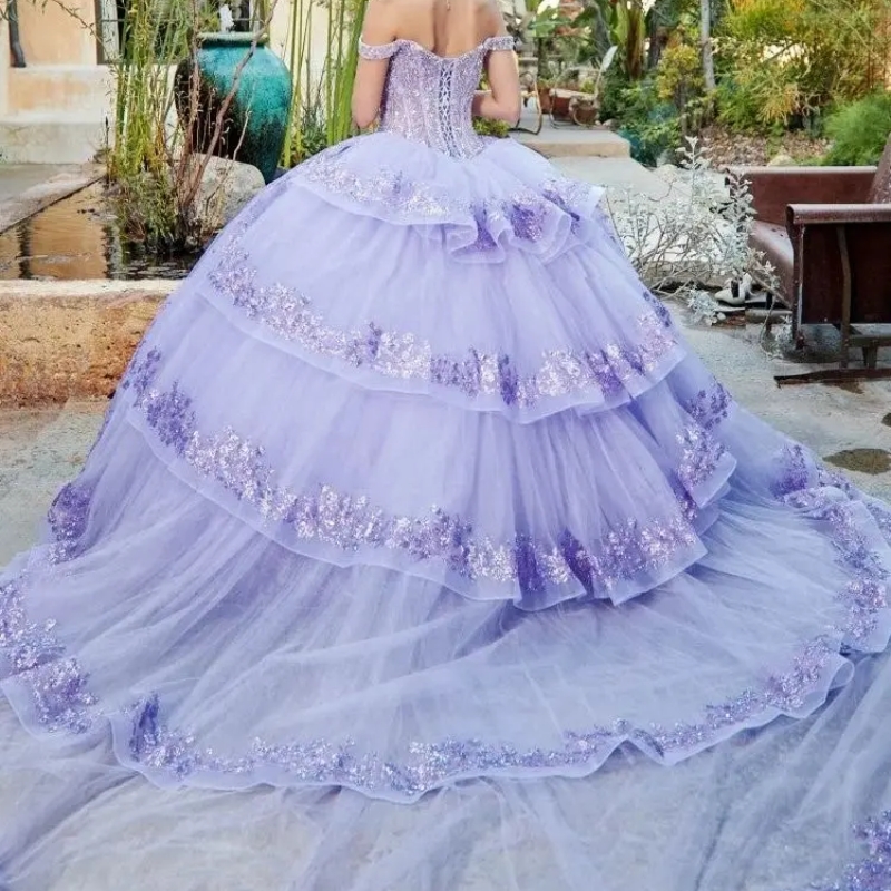 Lavender Sparkly Sweetheart Ball Gown Quinceanera Dresses Beads Crystal Appliques Party Birthday Vestidos 15 De Sweet 16 Dress