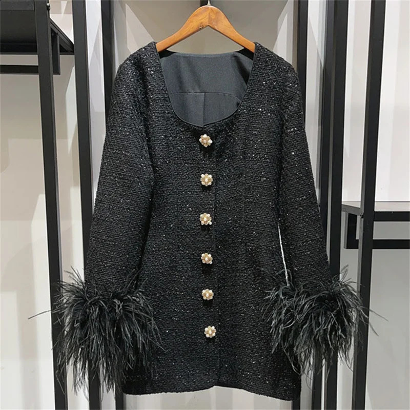 Womens dress autumn fashion button decoration long sleeved mini dress Austerlich fur patchwork square neckline short skirt y2k 240902