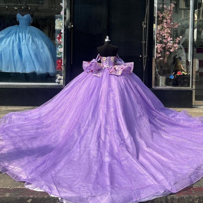 Vestidos De 15 Anos Lilac Quinceanera Dresses 2024 Lace Applique Tull Sequin Off The Shoulder Sweet 16 Dress Birthday Party