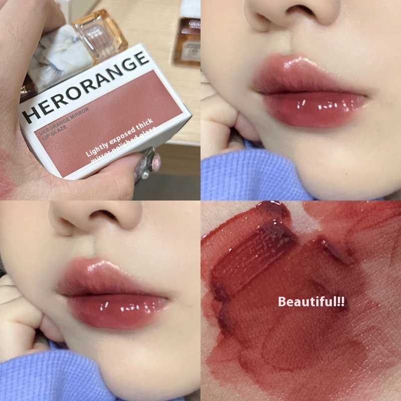 Student-Friendly HERORANGE Mirror Glaze Waterproof Lipstick with Light Dew & Natural Whitening