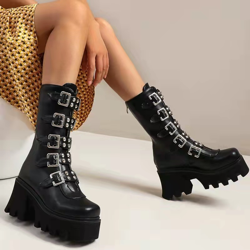 Punk Rock Platform Boots for Women - High Heel, Thick Sole, Rear Zipper, Large hot Sizes, Stage Performance