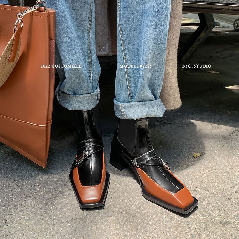 Leather Women's Genuine 2022 Autumn Winter Trend Thick-soled Women Ankle All-match Boots Ladies Black 0a60