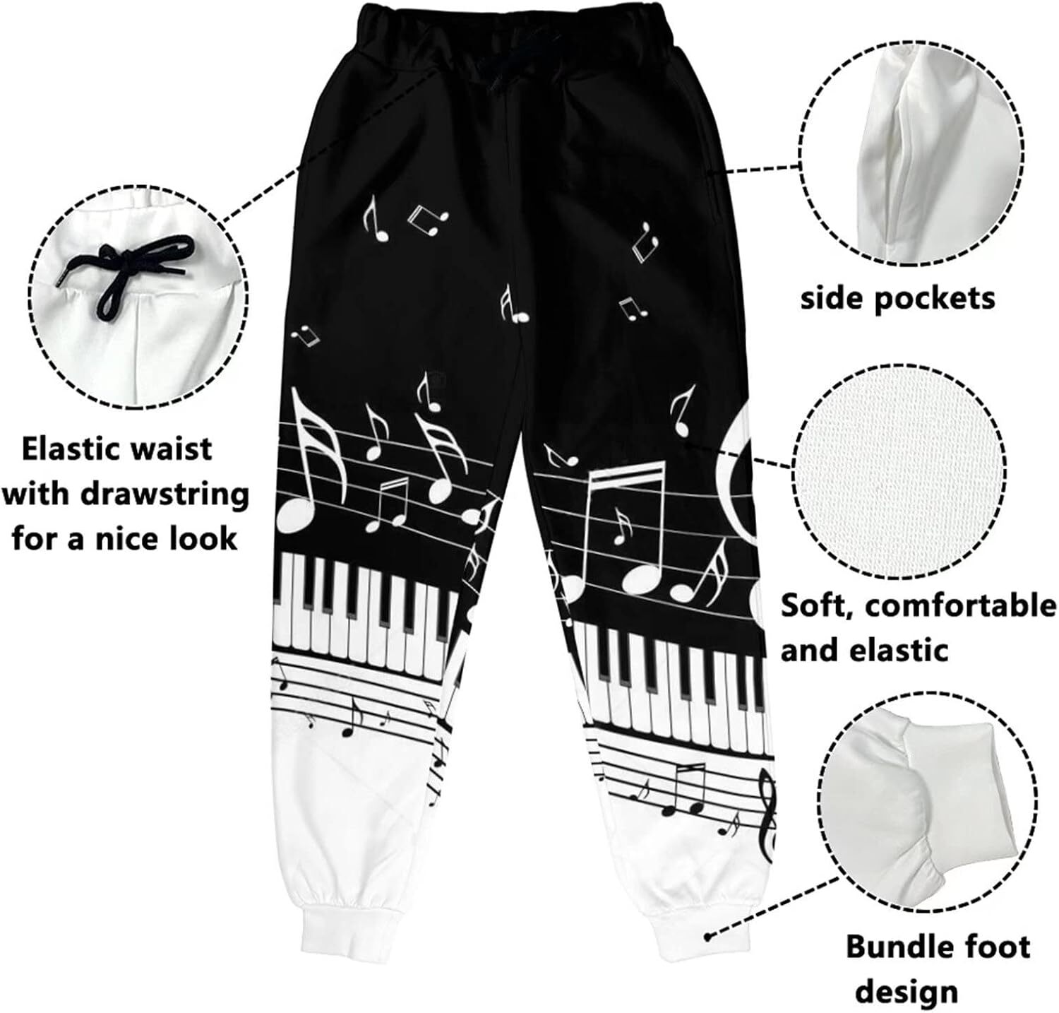 Free shipping Sweatpants Mens Piano Keys 3D Print Casual Active Pants Regular Fit Womens Sportswear Graphic Musical Notes Clothing High Waisted Sweat 