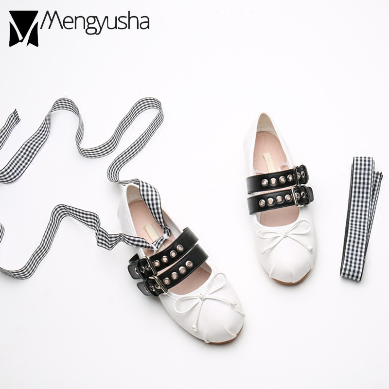 autumn new ballet 2979b spring flats women foldable ladies buckle strap decorate moccasins silk riband bow lace up flat shoes