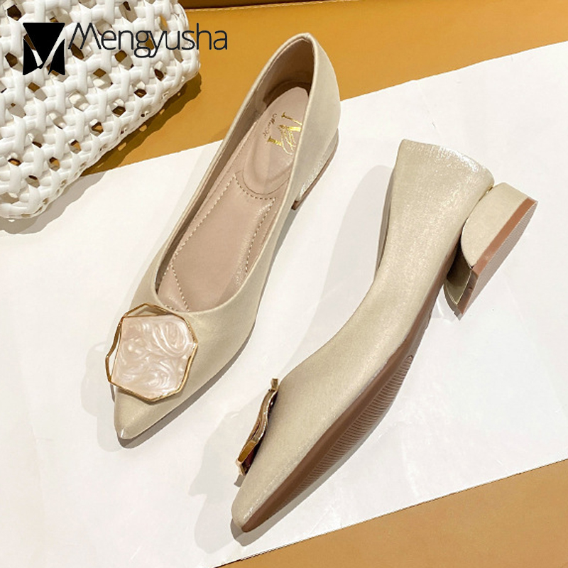 56597 Designer Pumps Silk Shoes Woman Bridal Wedding Medium High Heels Ladies Office Dress Metal Buckle Loafers Cute Mary Jeans