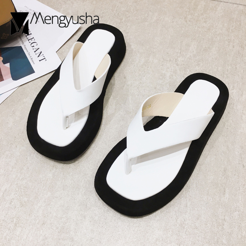 2023 Slippers Flock Edge Shoes Ladies Summer Mixed Color Flip Flops Square Toe Thicken Soled Beach Sandals Woman Pantufa Slides