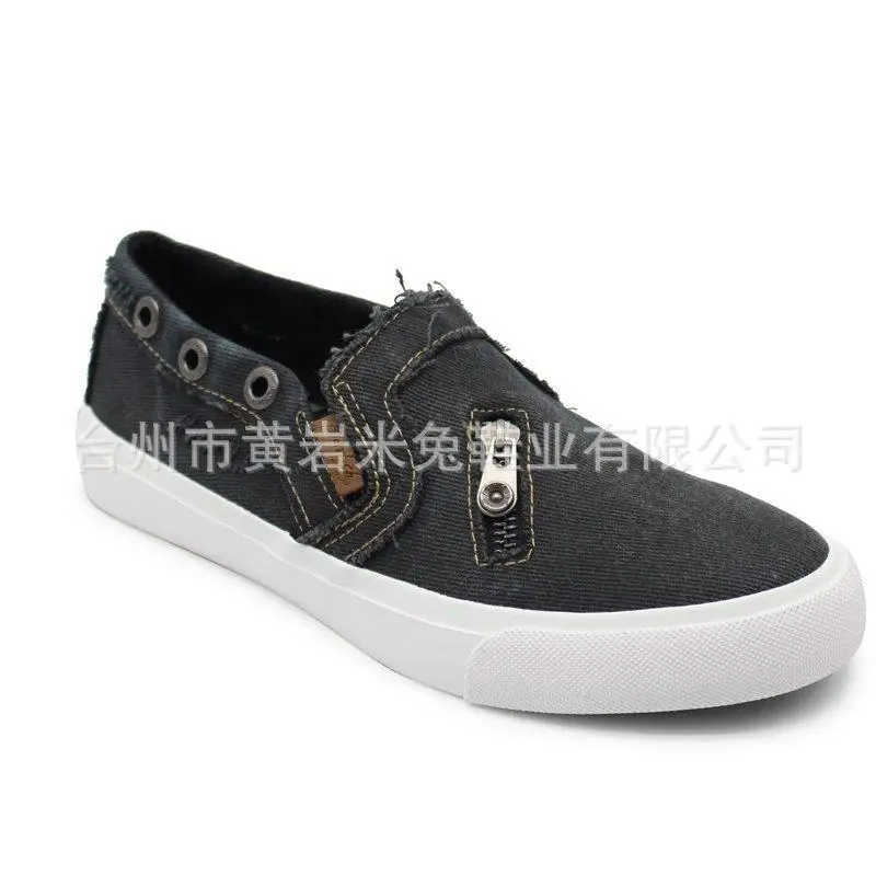 2025 NEW Slip ons Women s Denim Canvas Zip Loafers Solid Color Casual Fashion Light Ladies Board atos De Mujer Platform Sneakers b