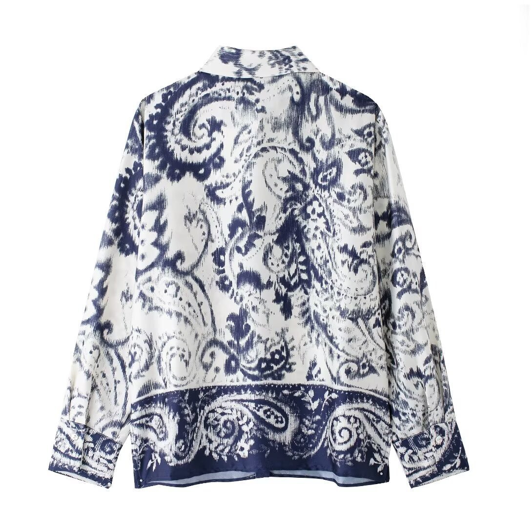 Womens New Product Design Set Pants Slit Printed Long Sleeved Casual Shirt Autumn