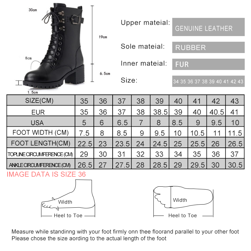 AIYUQI 2024 Genuine Leather Women Biker Boots Size Lace Fashion Women Martn Boots High-heeled Thick Wool Boots
