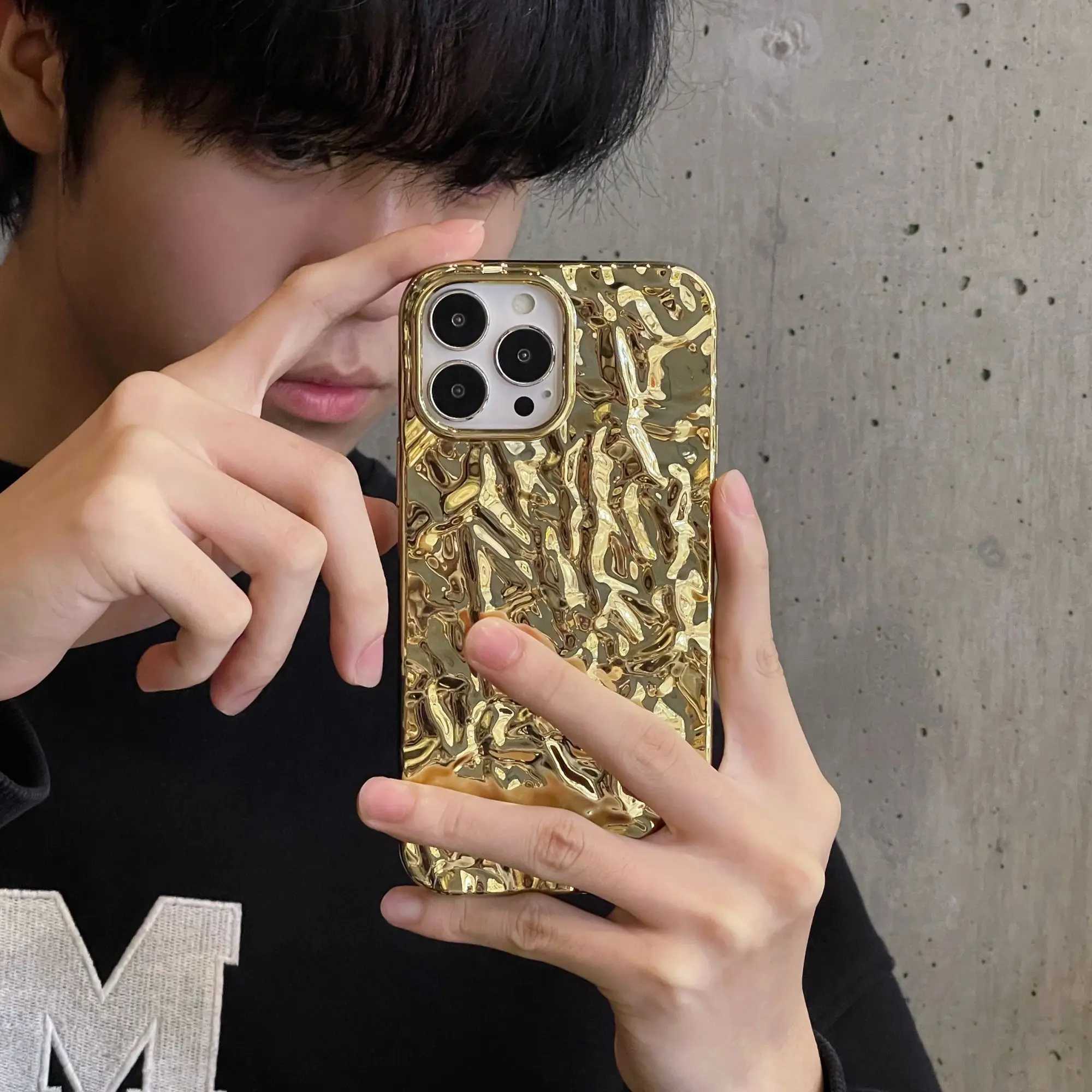 Luxury gold-plated tin foil phone case suitable for iPhone 15 14 13 11 12 Pro Max X XS Max XR waterproof and shockproof soft cover for men M240902