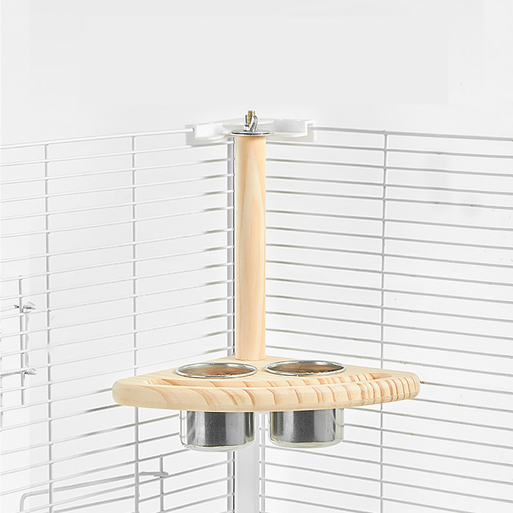 Bird Perch With 2 Stainless Steel Bird Feeding Dish Cups Parrot Cage Top Branch Standing Bird Feeder Parrot Food Water Bowls