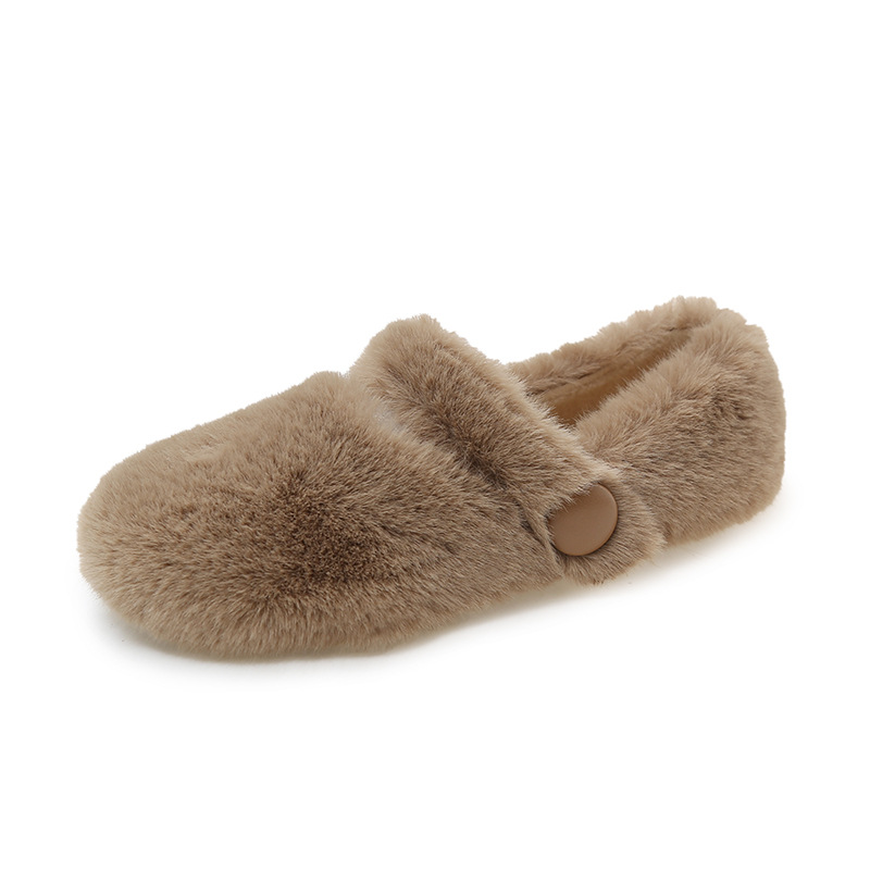 Belt 5b42d 2022 Mary Fairy Jane Shoes Woman Winter Cotton Ballets Rabbit Hair Loafers Femme Warm Fluffy Fur Flats Ladies Mocasines