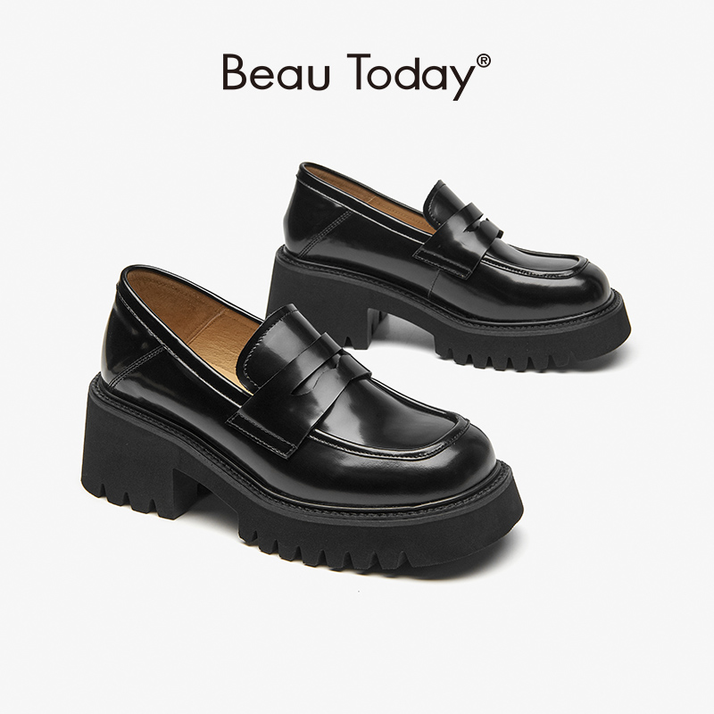 Platform BeauToday Penny Loafers Women Genuine Cow Leather Round Toe Slip On Chunky Sole Ladies Casual Shoes Handmade 26538 9e3e