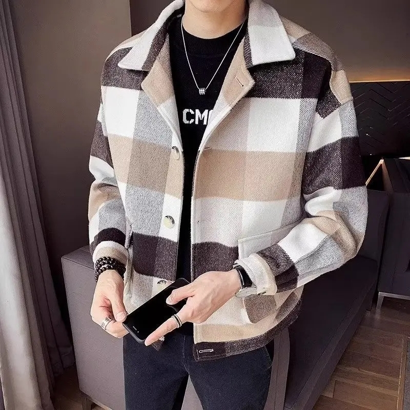 Woolenovercoat Mens Tailored Fashion Korean Loose Flat Jacket Casual Scene Fashion Youth Fashion Coat 240902