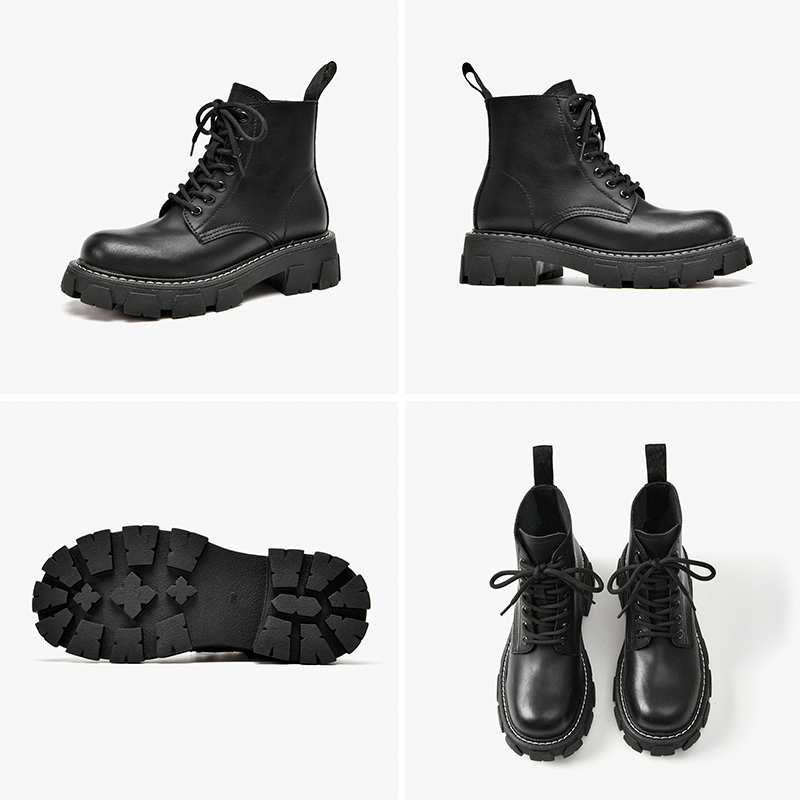 Ankle BeauToday Boots Women Synthetic Leather Round Toe Sewing Lace Up Closure Punk Platform Sole Female Shoes Handmade 04465 dfd3