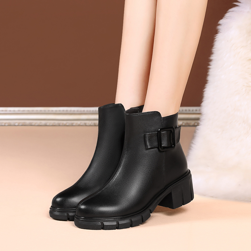 AIYUQI Women Boots Winter Shoes Genuine Leather British Style Women Ankle Boots High Heel Fashion Warm Wool Ladies Short Boots