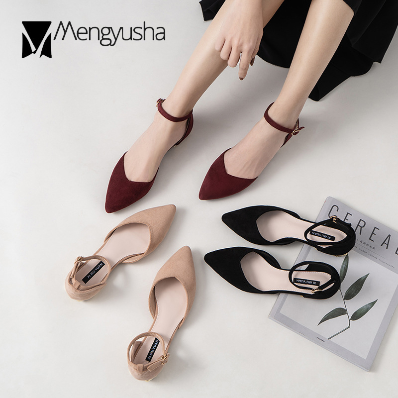 D'orsay suede cover metal low heels office sandals women pointed toe buckle sandalias elegant closed toe summer work shoes women