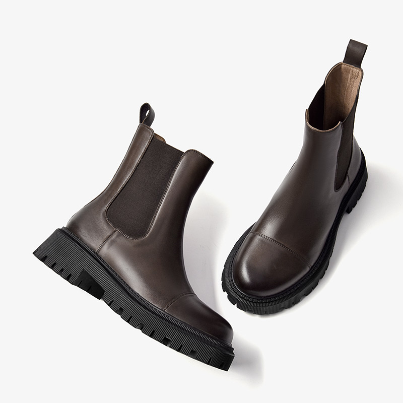 Ankle BeauToday Boots Women Round Toe Shoes With Thick Sole Genuine Cow Leather For Ladies Autumn Spring B02379 9384